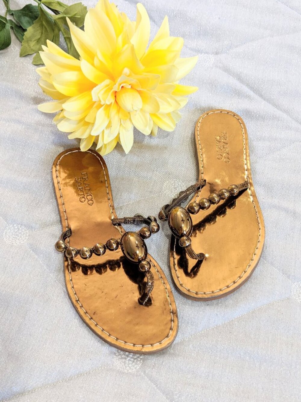 *FRANCO SARTO Bronze Flat Sandals Sz 6M